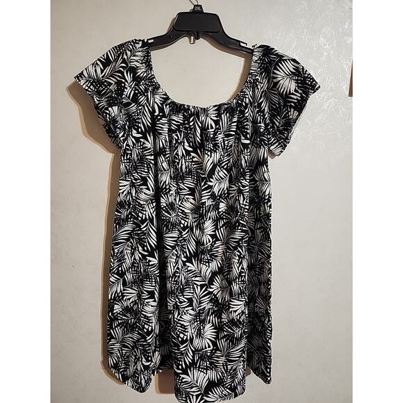 Asos Womens Mini Dress Cap Sleeve sz 12 Tropical Print Black White Palm Leaf - Picture 1 of 6